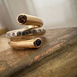 14K Yellow Gold Cornelis Hollander Gemstone Sapphire & Citrine Ring Size 5.5